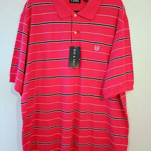 Chaps Mens Big Tall NWT Pink White Blue Stripe Polo Shirt Golf Casual 2XB